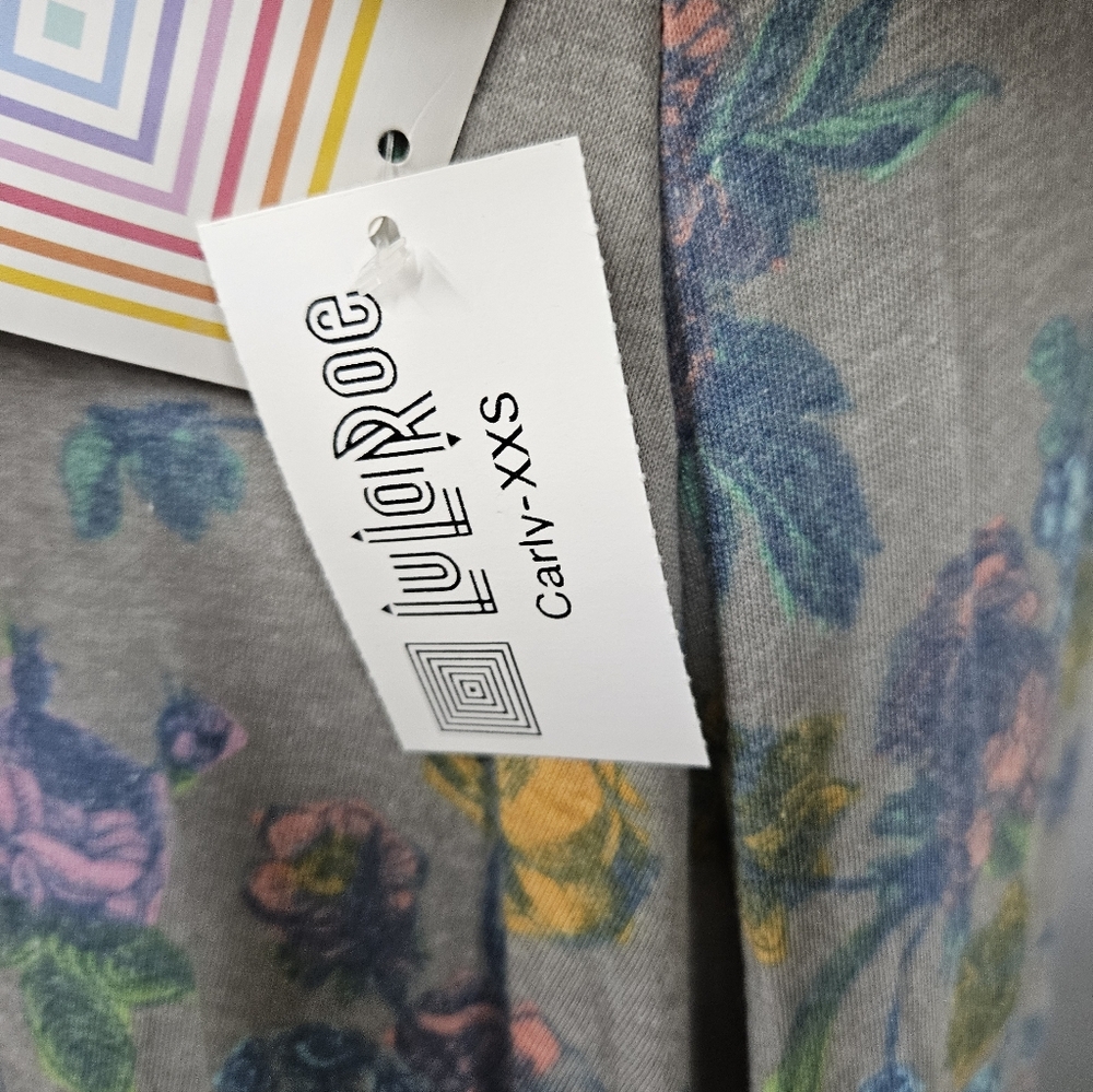 LuLaRoe Gray Midi Dress with Pastel Floral Print - Picture 4 of 8
